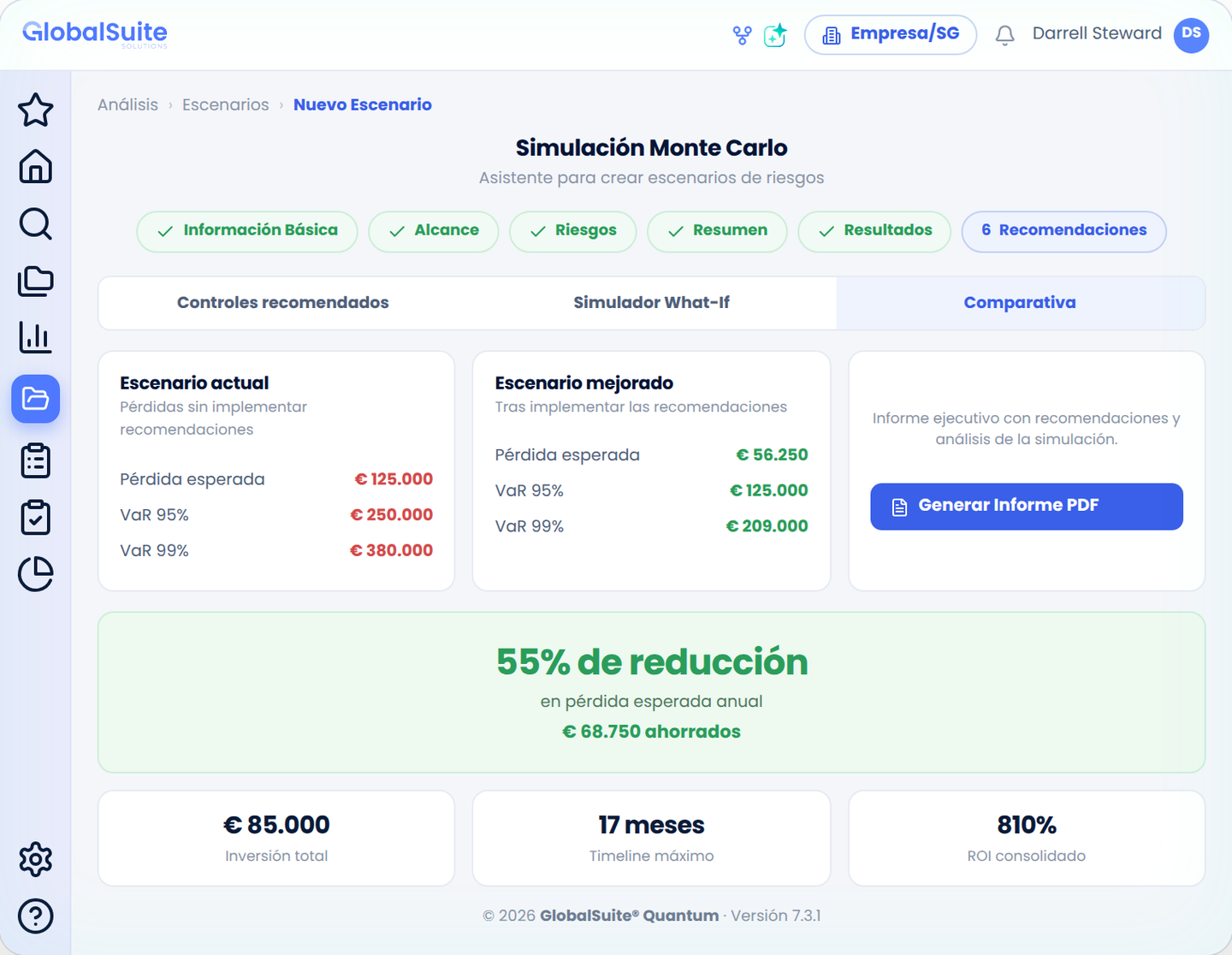 Risk quantification with Monte Carlo simulation in GlobalSuite Quantum