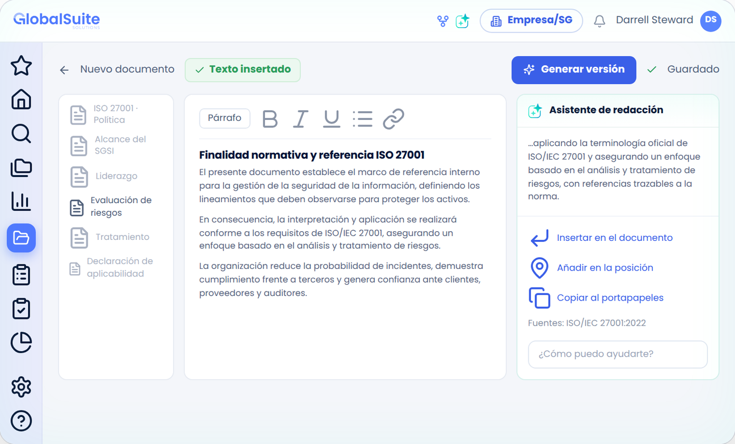 ISO 27001 policy drafting with GlobalSuite’s AI assistant